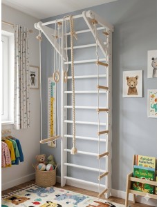 Weißes Klettergerüst mit Zubehör – Vielseitiges Heimfitnesscenter für Kinder und Erwachsene